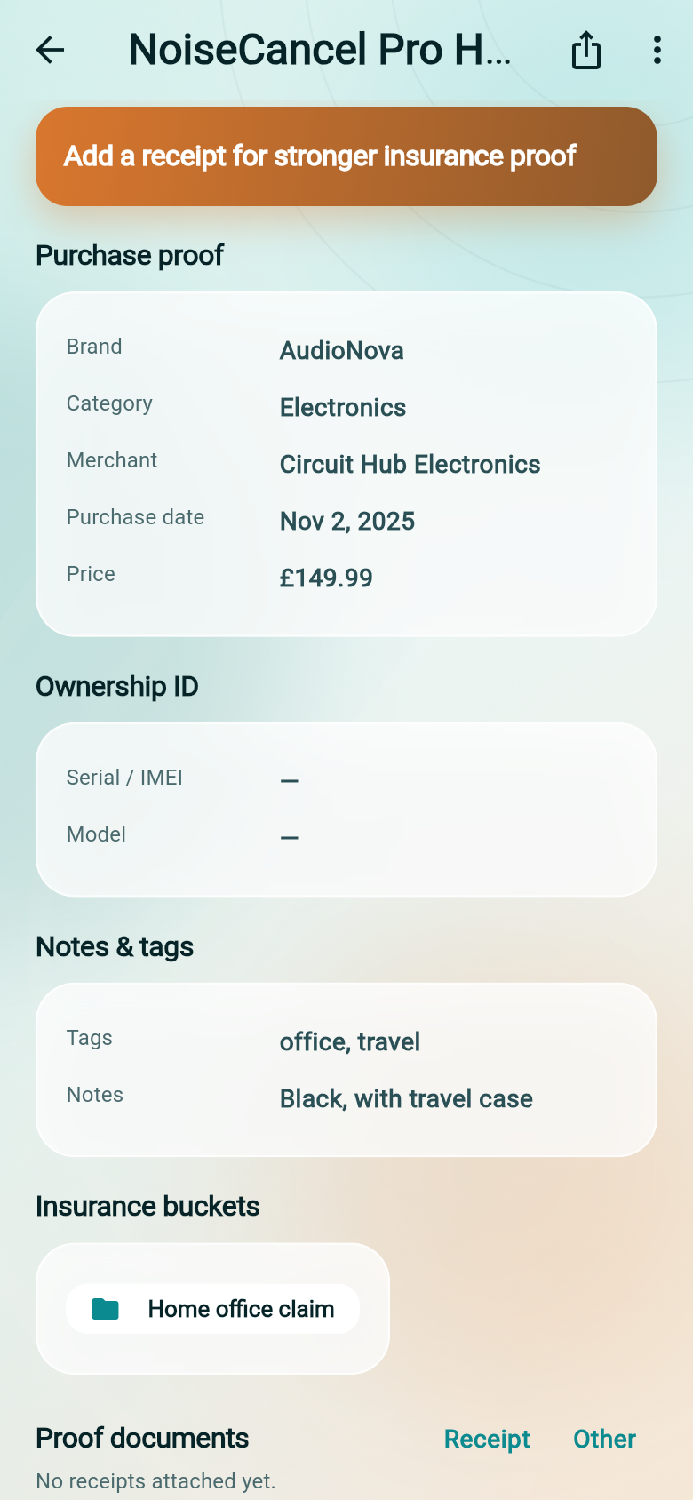 Cover Locker Item detail screen